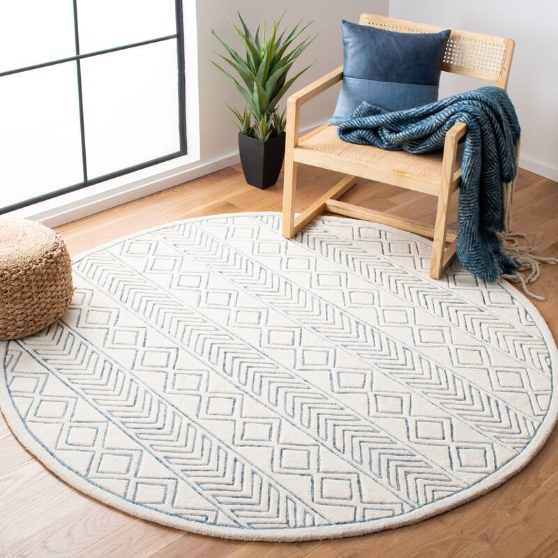 SAFAVIEH Handmade Glamour Haruka Contemporary Wool Rug - 6' Round - Ivory/Blue
