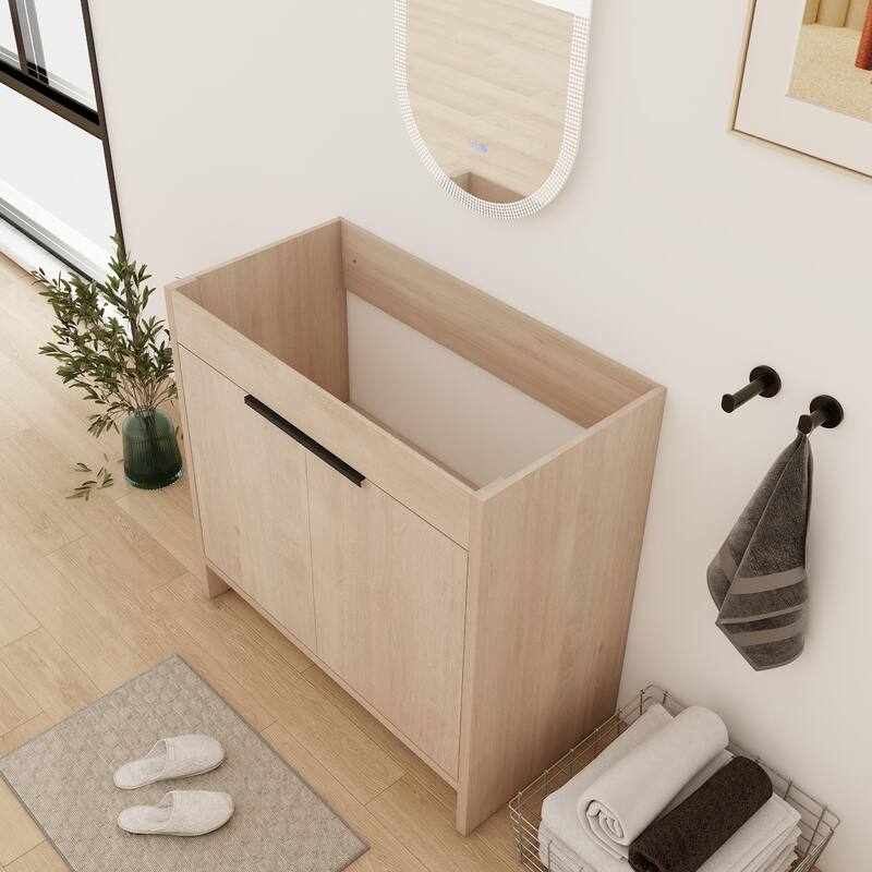 24/30/36 Inch Freestanding Bathroom Vanity Cabinet with Soft Close Door and Adjustable Shelf (Without Sink) - 36''W - PlainLight Oak