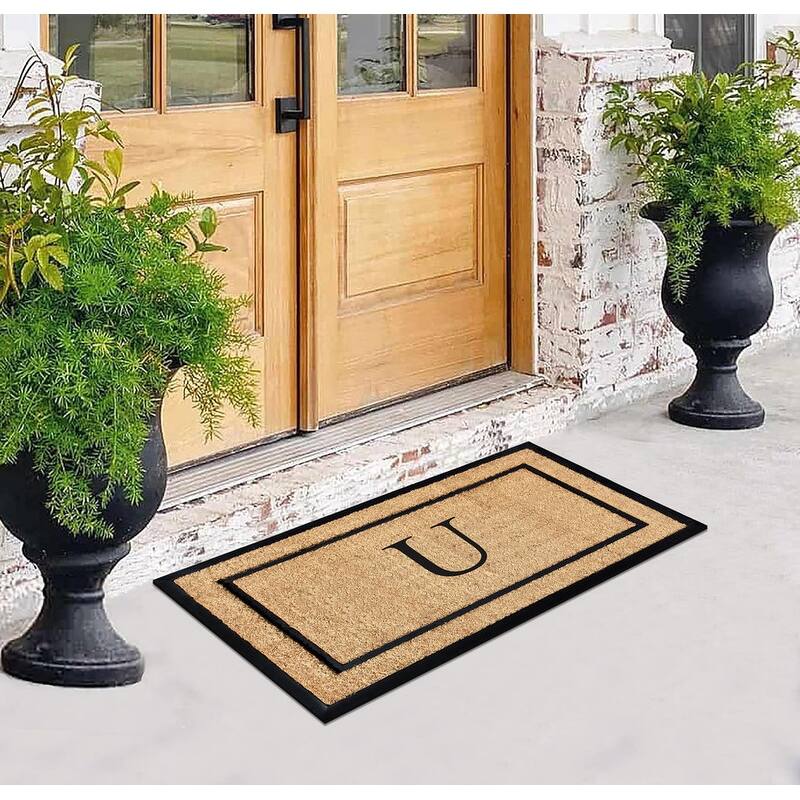 A1HC Natural Coir Monogrammed Door Mat for Front Door, Durable Large Outdoor Rug, Heavy Duty Welcome Doormat - 24" X 48"