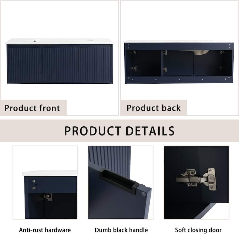 48 Inch Plywood Wall Mounted Bathroom Vanity Set with Integrated Drop-Shaped Resin Sink