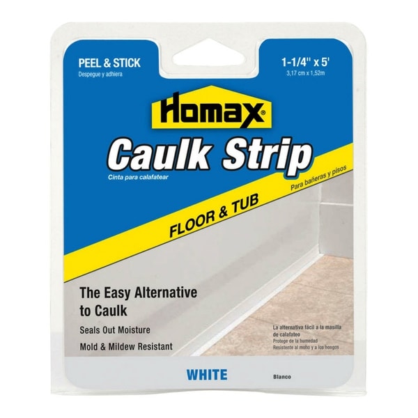 Homax 34030 Tub and Floor Caulk Strip, 1-1/4" X 5', White