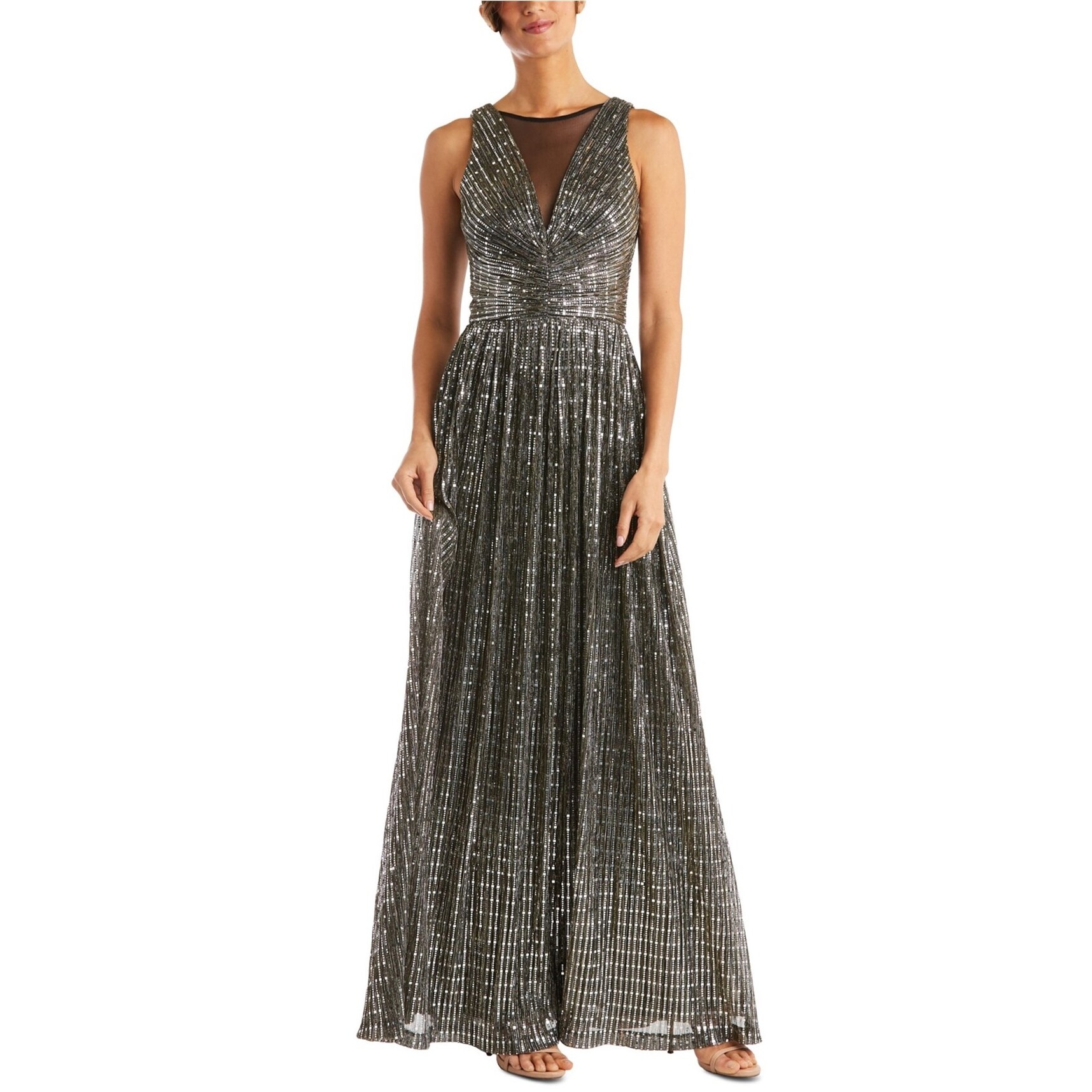 Nightway Womens Illusion Gown Dress, Metallic, 10 - Bed Bath & Beyond -  41852699