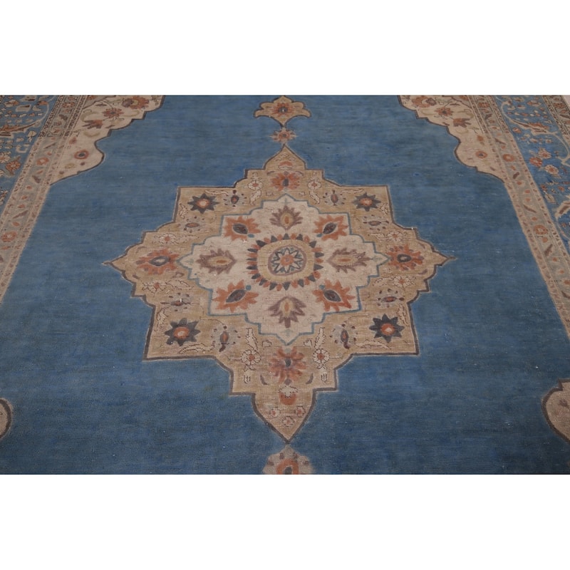 Blue Tabriz Vintage Persian Area Rug Handmade Oriental Wool Carpet - 8'3" x 10'11"