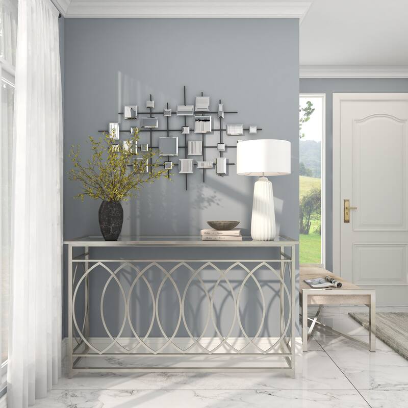 Black Metal Geometric Home Wall Decor with Square Mirrored Accents