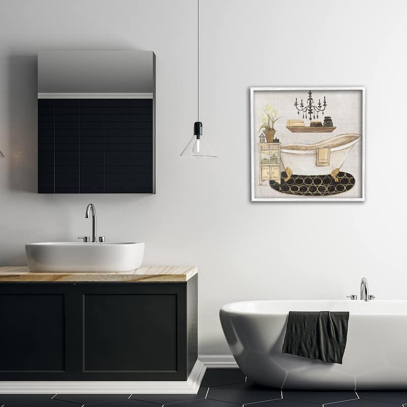 Stupell Serene Vintage Bathtub Framed Giclee Art Design By Janet Tava