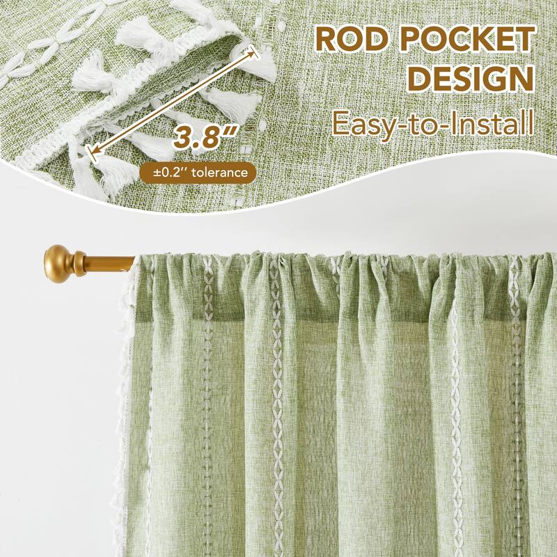 Deconovo Boho Sheer Curtain with Tassels & Embroidery 1 Panel