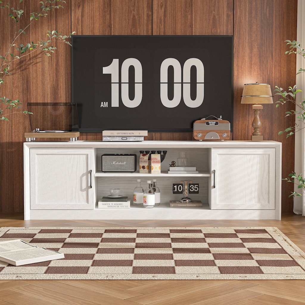 Modern TV Stand with Adjustable Shelf and Cabinet Doors, Media Console for 70” TV