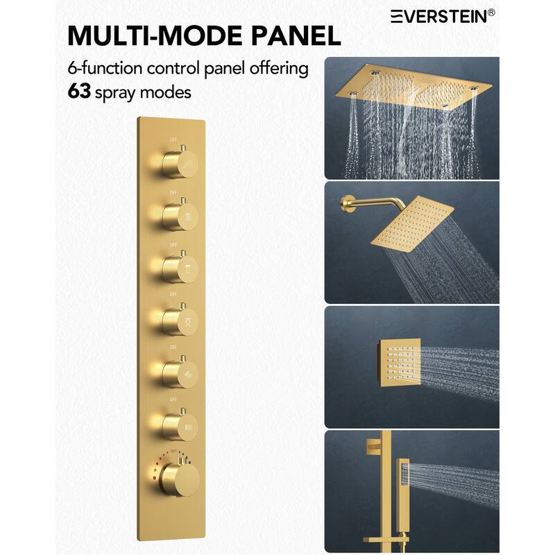 Thermostatic Dual Head System, 64-Color LED Mood Lighting 3-Functions Shower Head with Bluetooth Music & 3 Body Jets