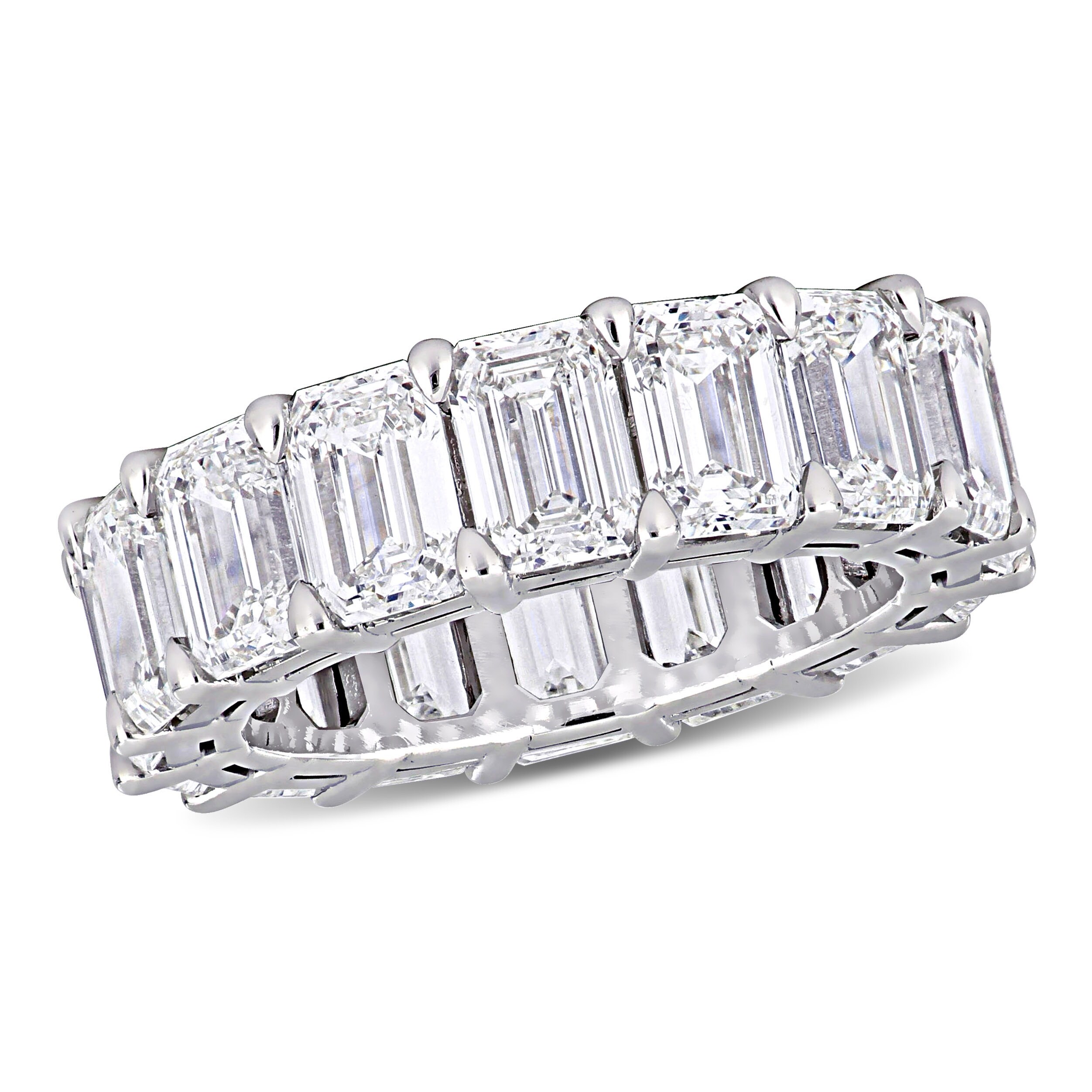 Etenity Bnad,18K White Gold Plated Cubic Zirconia Emerald Cut Eternity Ring Band for Women Men