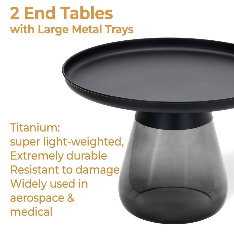 24" Matte Black Tray Top Aeryn Nesting Tabl With Smoky Gray Glass Base - 24x17