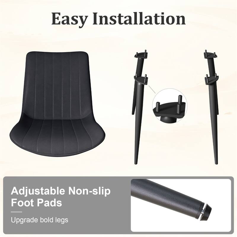 Set of 6 Armless Black PU Leather Dining Chairs