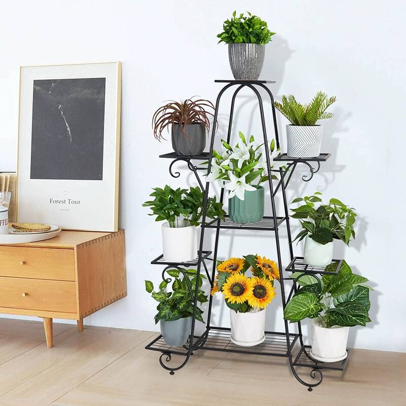 9 Tier Metal Plant Stand Heavy Duty Flower Planter Pot Display Rack - W 36.5" x H 51.2" x D 9.72"