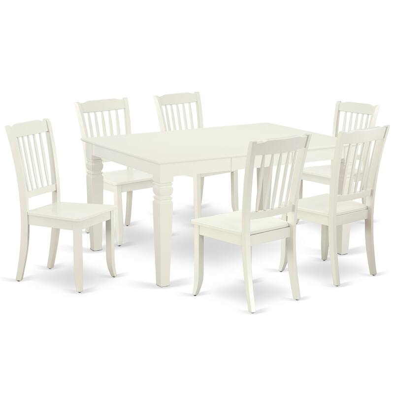 East West Furniture Kitchen Table Set- a Dining Table and Solid Wood Seat Chairs, Linen White(Pieces Options)