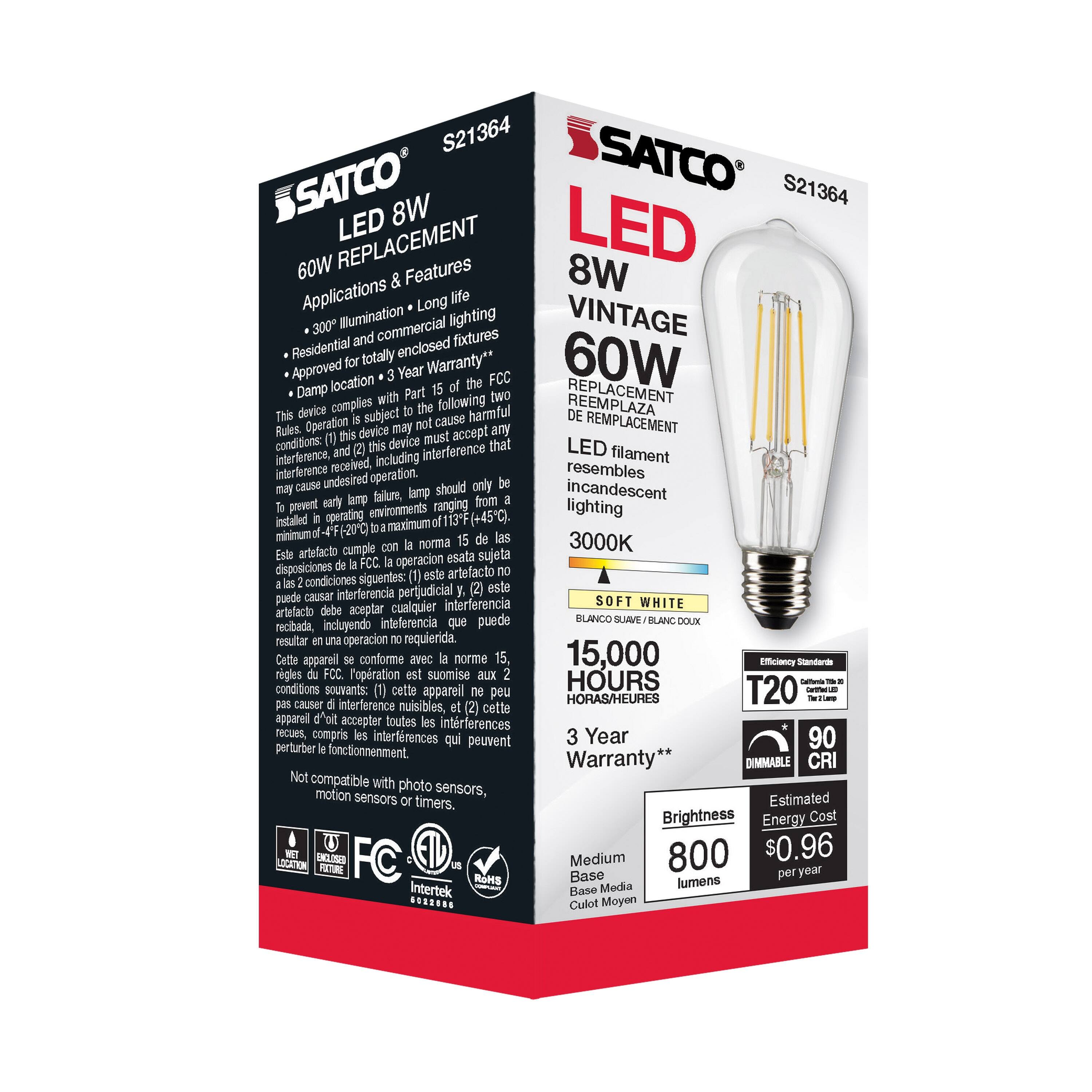 8 Watt ST19 LED - Clear - Medium base - 90 CRI - 3000K - 120 Volt - Bed ...