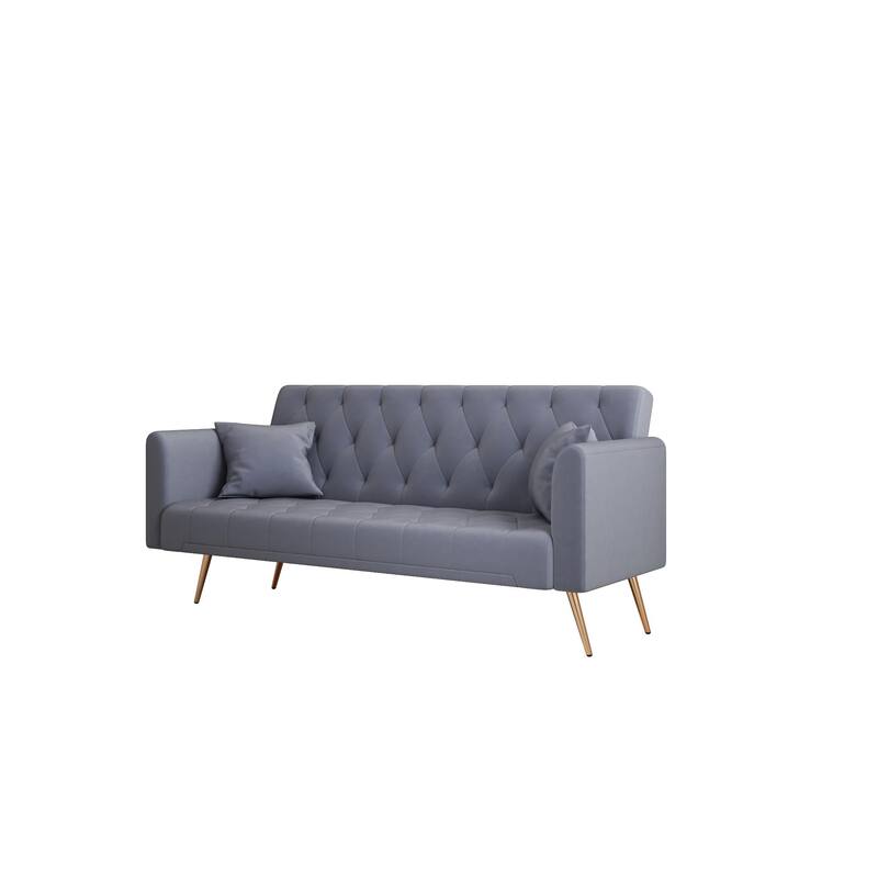 Roomfitters 71-Inch Velvet Convertible Futon Sofa Bed, Modern Loveseat Sleeper Couch with Gold Legs for Small Spaces