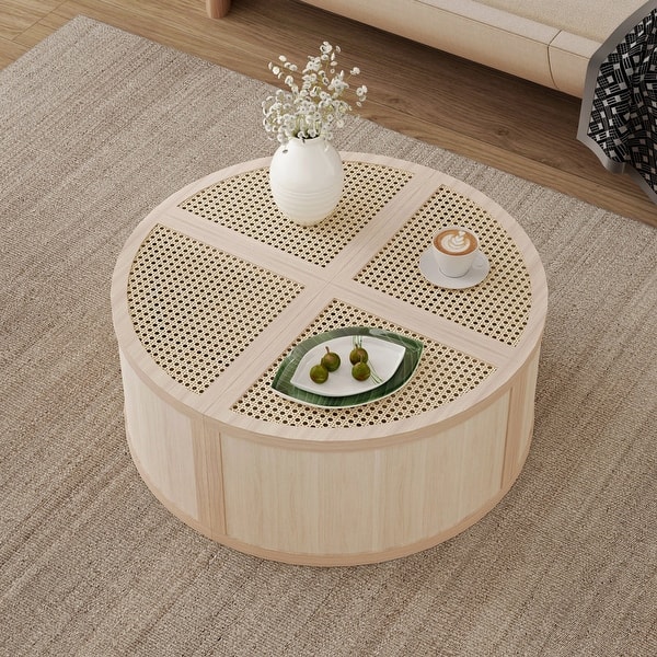 Natural Wood Circular Block Table Lamp