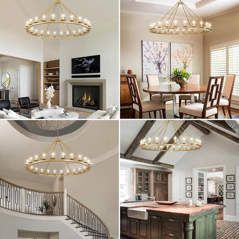 Luxury Wheel Chandelier, 16-54 Lights Single or Double Layer Round Pendant Light