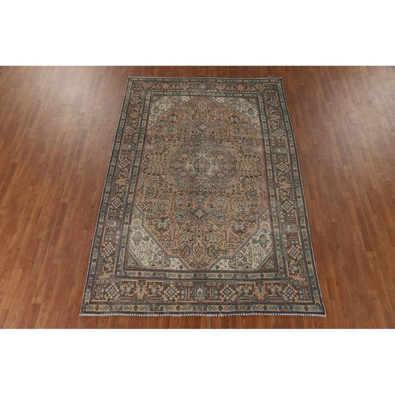 Geometric Tabriz Vintage Persian Area Rug Hand-Knotted Wool Carpet - 6'8" x 9'10"