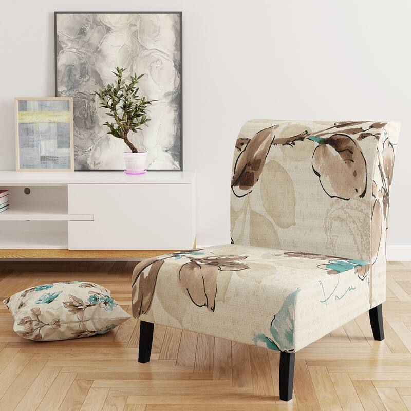 Designart "Beige Bird Wings" Upholstered Cottage Accent Chair - Arm Chair