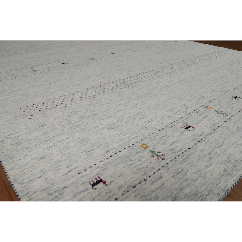 Tribal Beige Gabbeh Indian Area Rug Hand-Knotted Wool Carpet - 8'3" x 10'0" - 8'3" x 10'0" - Ivory/Beige
