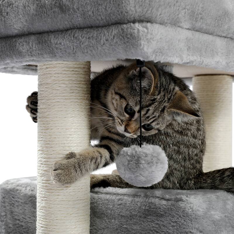 28.4 Inches Small Cat Tree for Indoor Cats Polyester Plush Cat Tower with Beige Condos, Spacious Perch,Scratching Sisal Posts