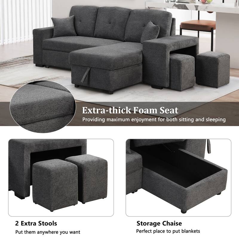 95" Reversible 3-Seater Sleeper Sofa with Storage Chaise