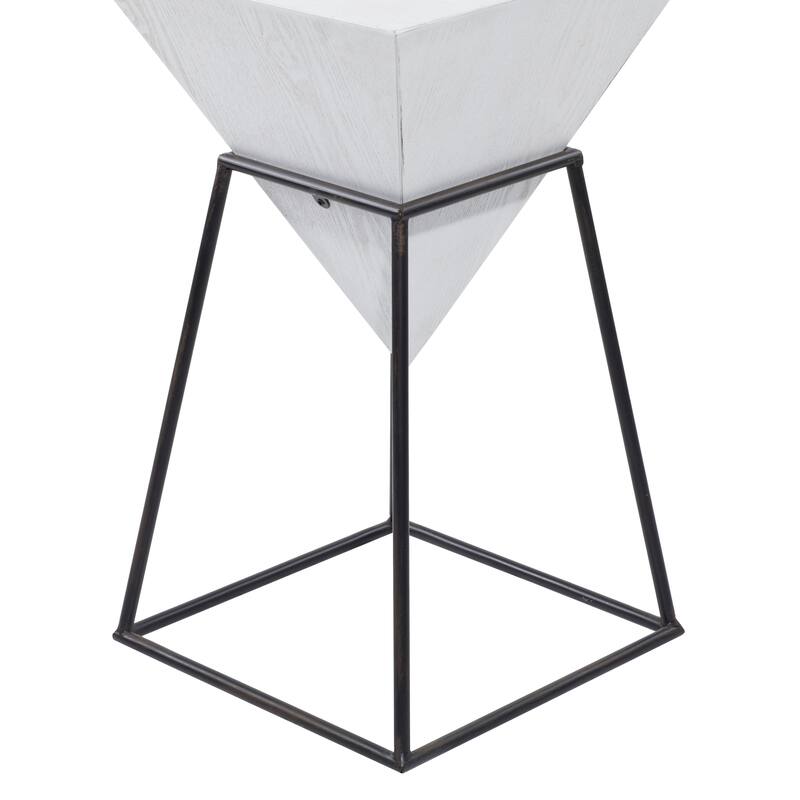 Minimalist Wood Inverted Pyramid Geometric Accent Table with Metal Stand - White or Black