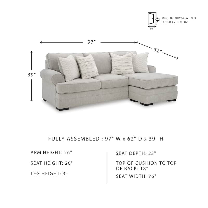 Signature Design by Ashley Eastonbridge Gray Sofa Chaise - 97"W x 62"D x 39"H