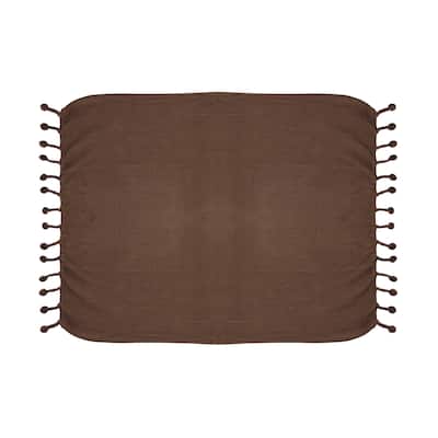 Woven Cotton Throw with Tassels, Iron Color