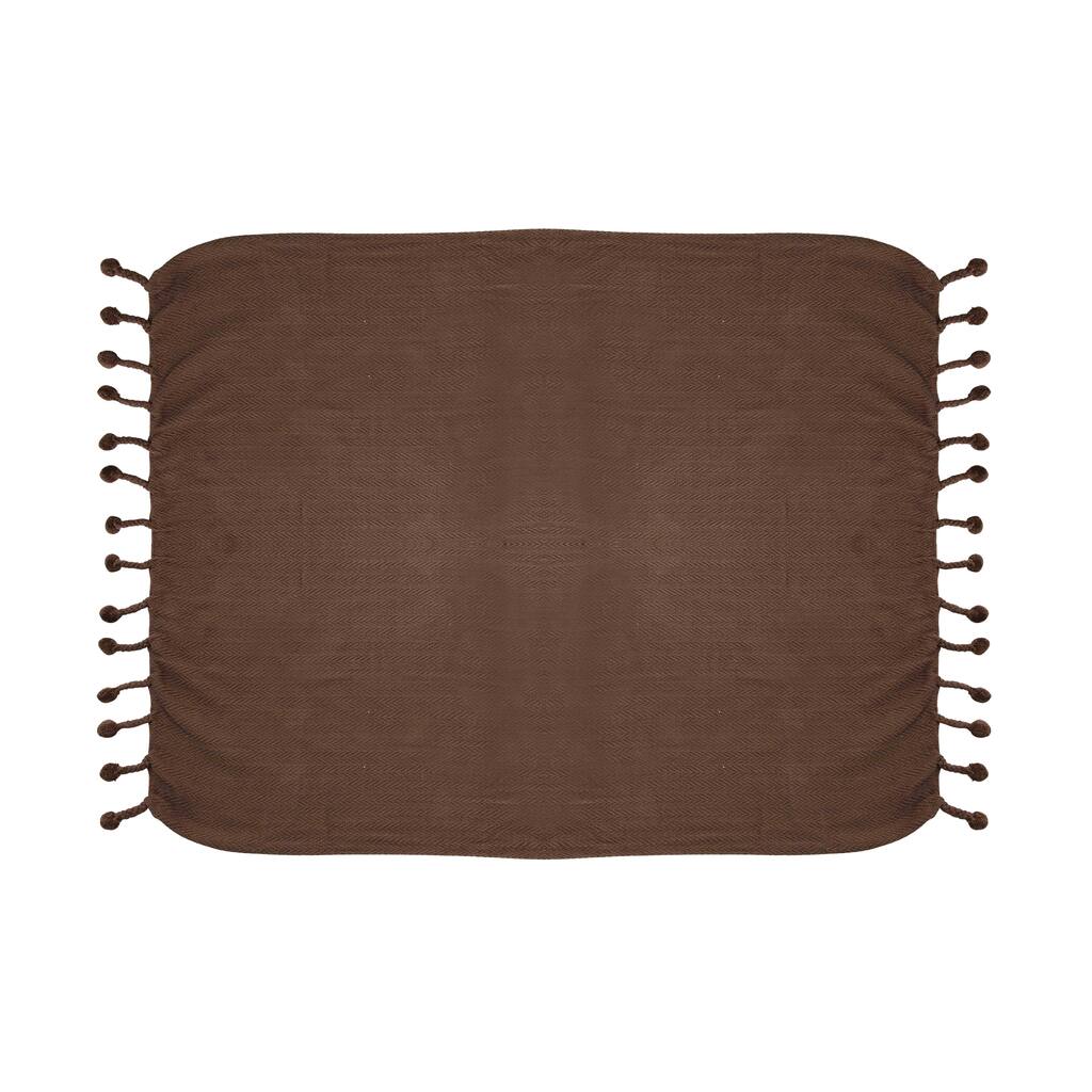 Woven Cotton Throw with Tassels, Iron Color