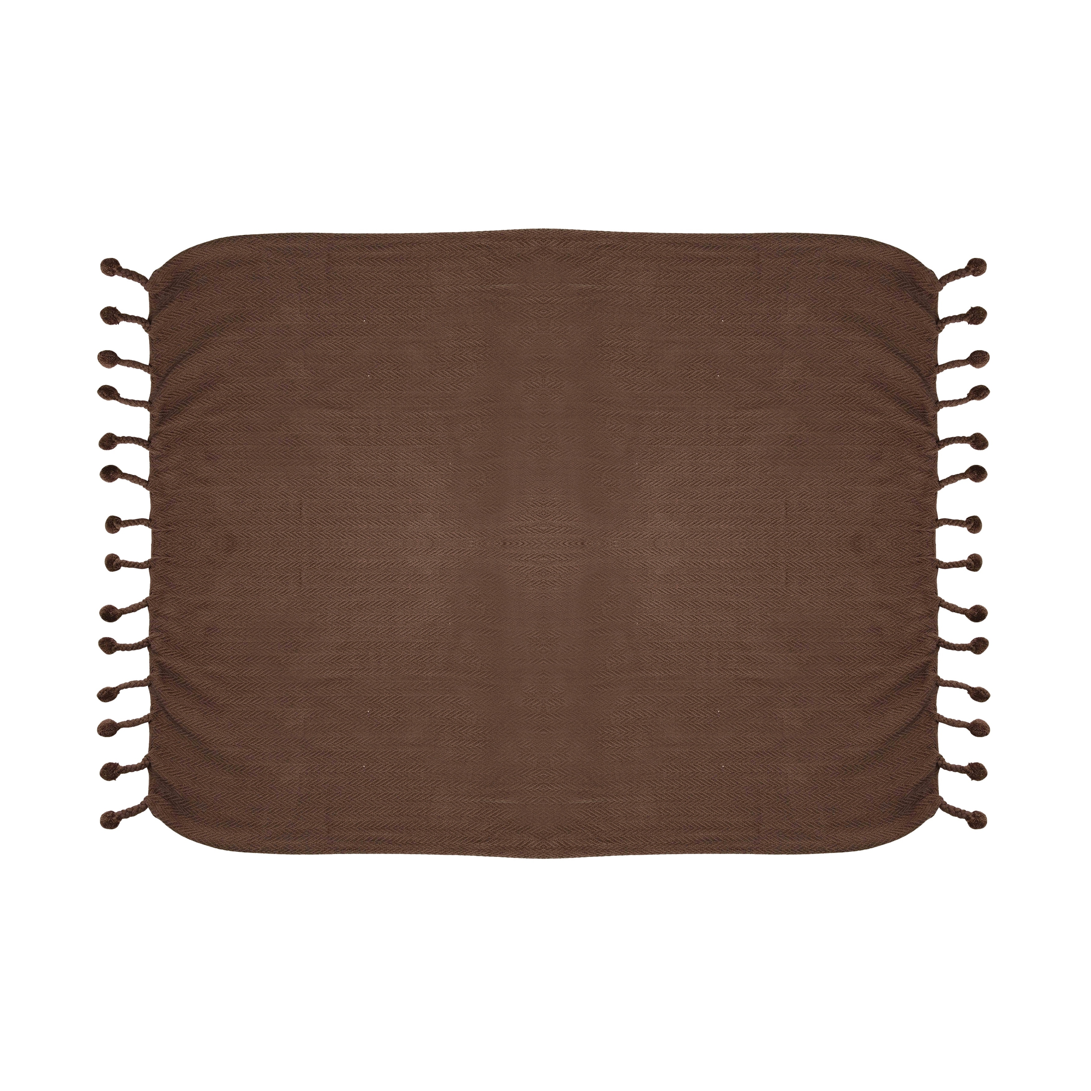 Woven Cotton Throw with Tassels, Iron Color
