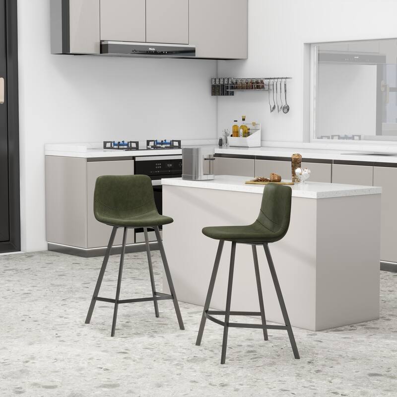 35-Inch Leather Counter Stool Padded Seat Stainless Steel Base and Footrest
