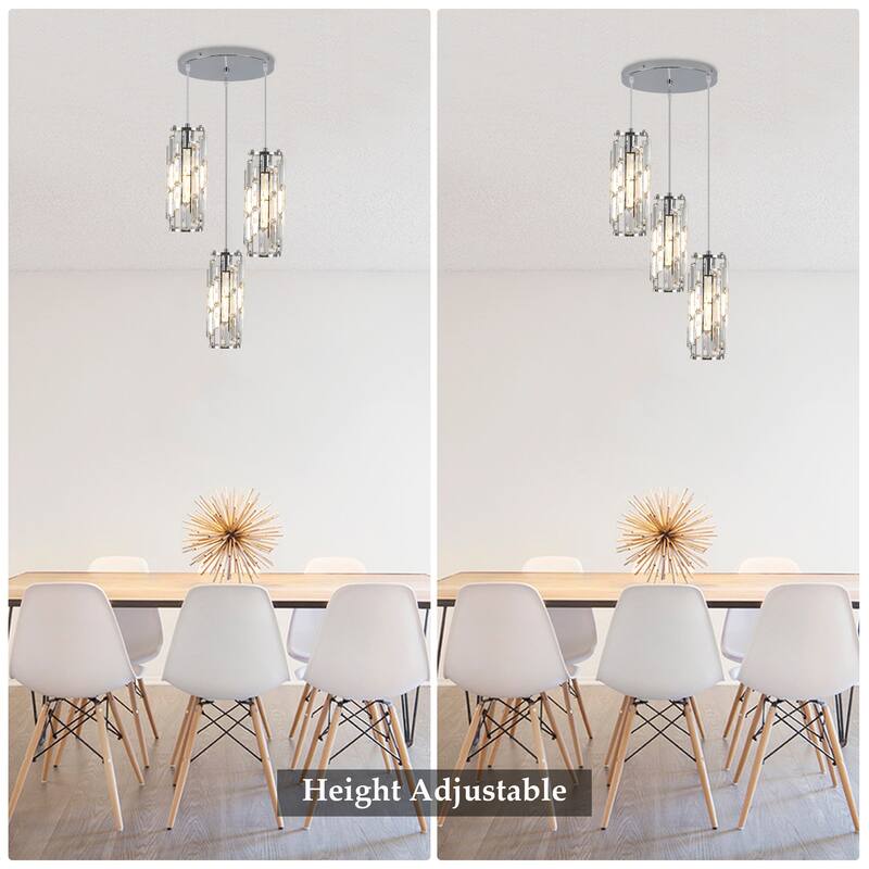 3-Light Chandelier for Bedroom Kitchen Dining Room with Crystal Shaded