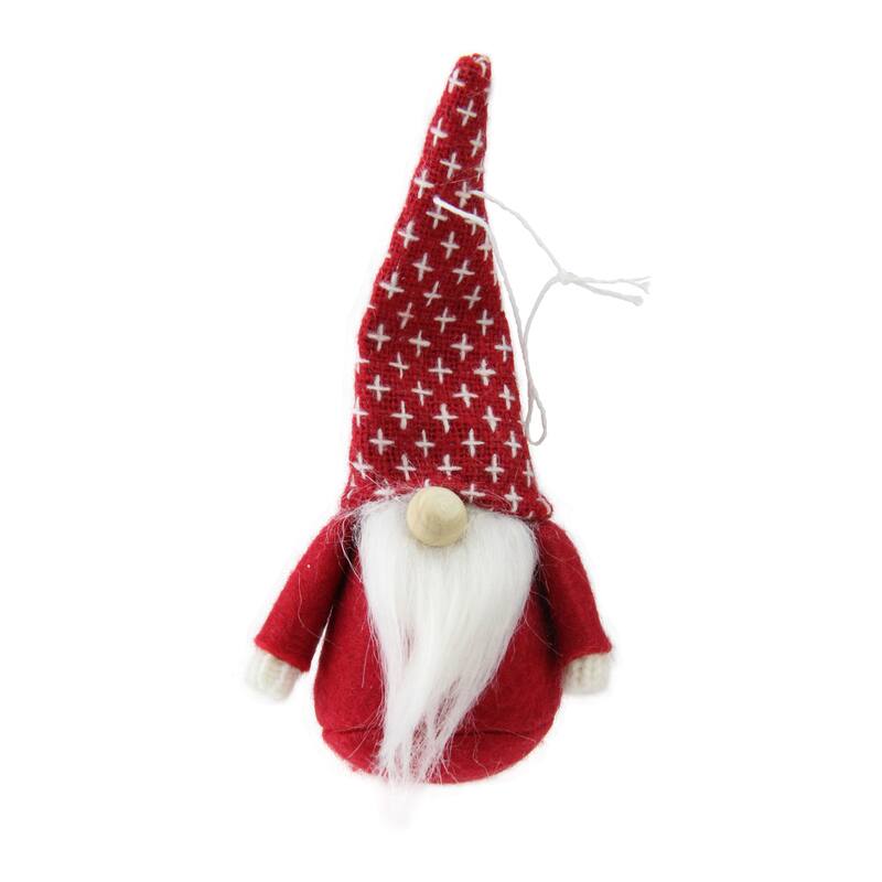 Santa Gnome Christmas Ornaments - 4.5" - Red and Brown - Set of 3