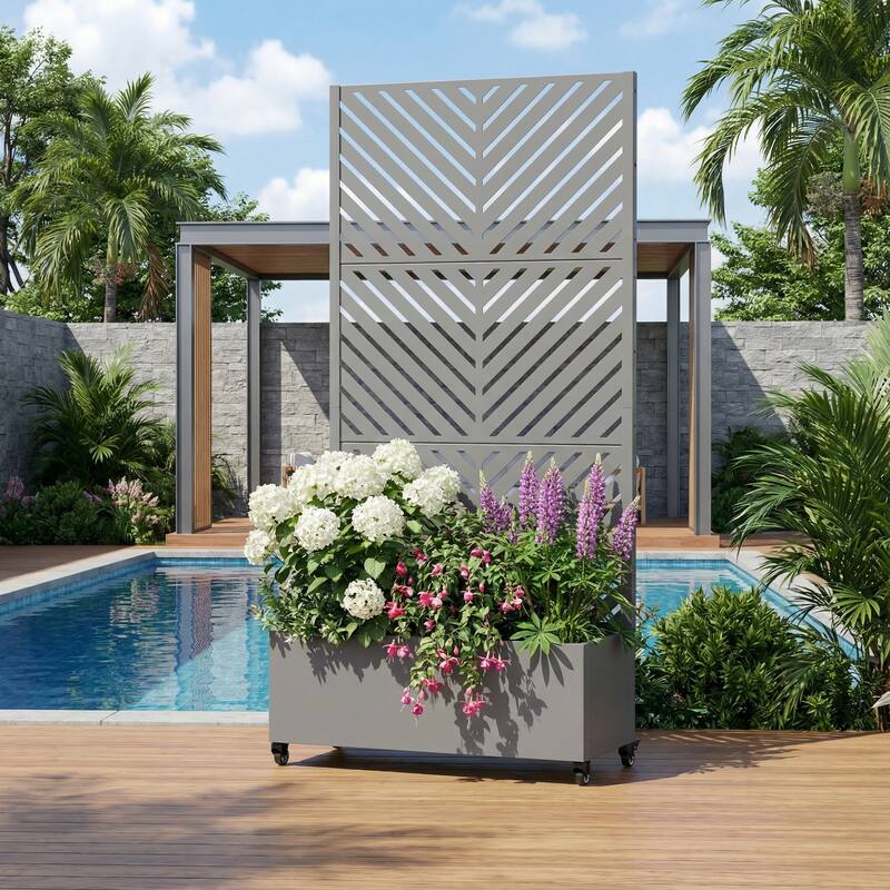 Raised Garden Bed Planter with Trellis Movable Planter Box with Lockable Wheels