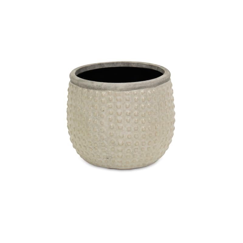 HomeRoots 6" Beige Dot Ceramic Indoor Outdoor Round Pot Planter