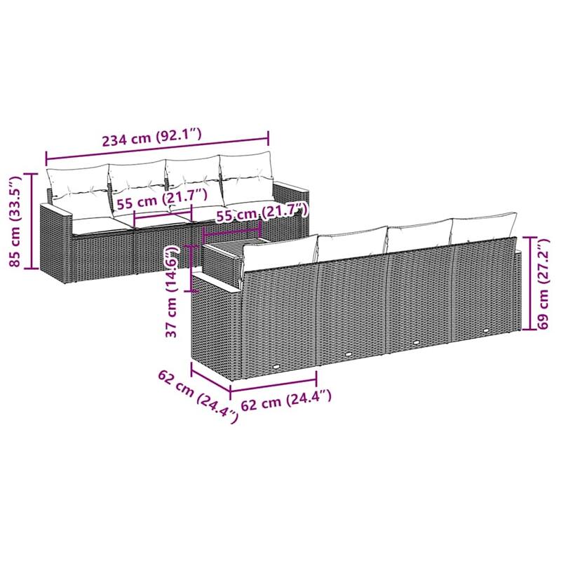 vidaXL Garden Sofa Set Black and Cream White PE Rattan Large Modular - 21.7 x 21.7 x 14.6 in