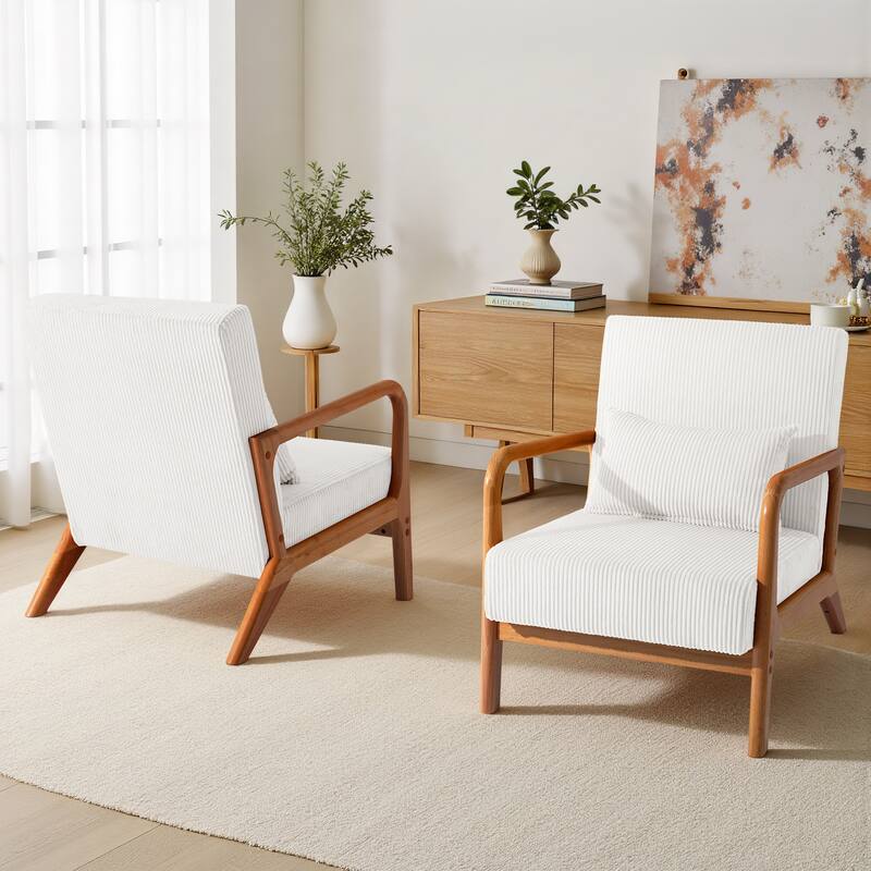 25" W Mid Century Upholstered Wood Accent Chair with Pillow set of 2
