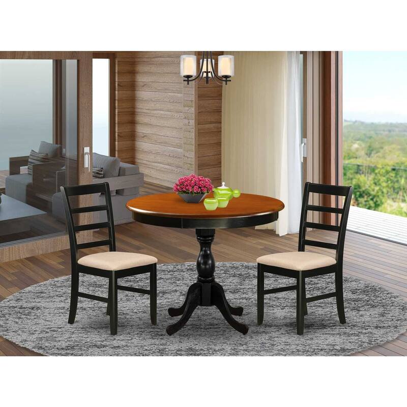 3-Piece Black and Cherry Finish Solid Wood Top - Round Dining Room Set - Seats-4