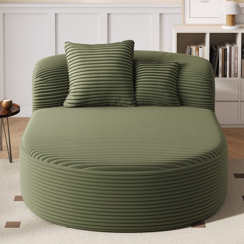 Modern Chaise Lounge Sofa Boneless Couch 51.6" Sofa Bed Compression Sofa Couch with Two Supportive Pillows for Living Room - Green