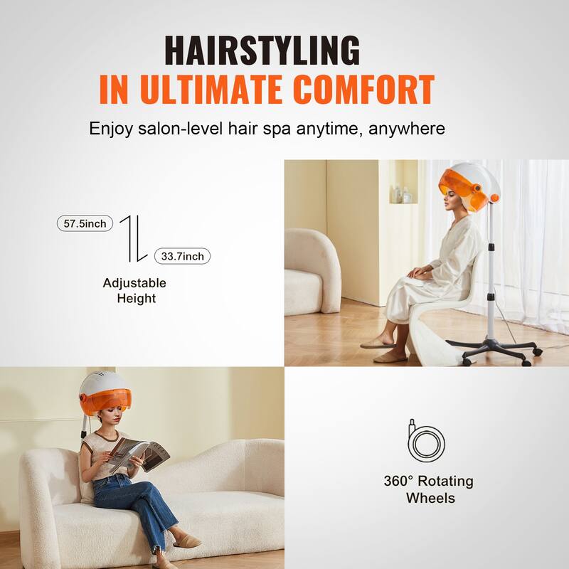 Salon-Grade Hair Dryer, 1875W Powerful Stand Dryer, Adjustable Timer & 3 Heat/Speed Options, Mobile Base