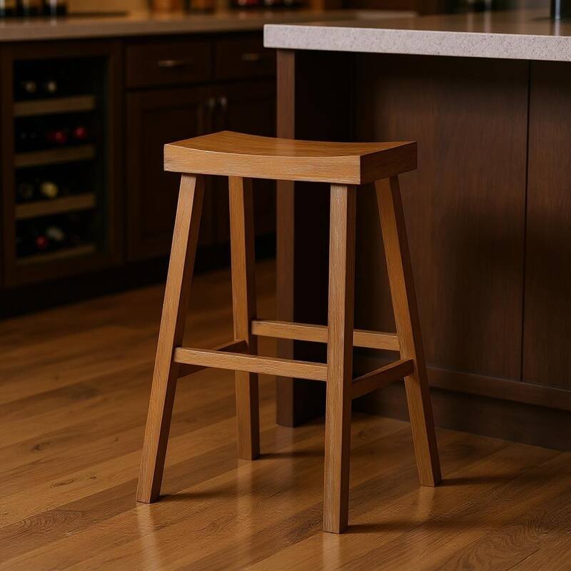 HomeRoots 31" Natural Solid Wood Backless Bar Height Bar Chair - Bar Height - Natural - Single