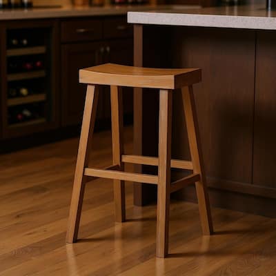 HomeRoots 31" Natural Solid Wood Backless Bar Height Bar Chair