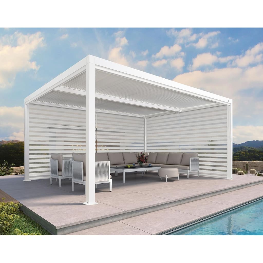 PURPLE LEAF Louvered Pergola Modern White Pergola with Adjustable Roof for Deck Backyard Garden