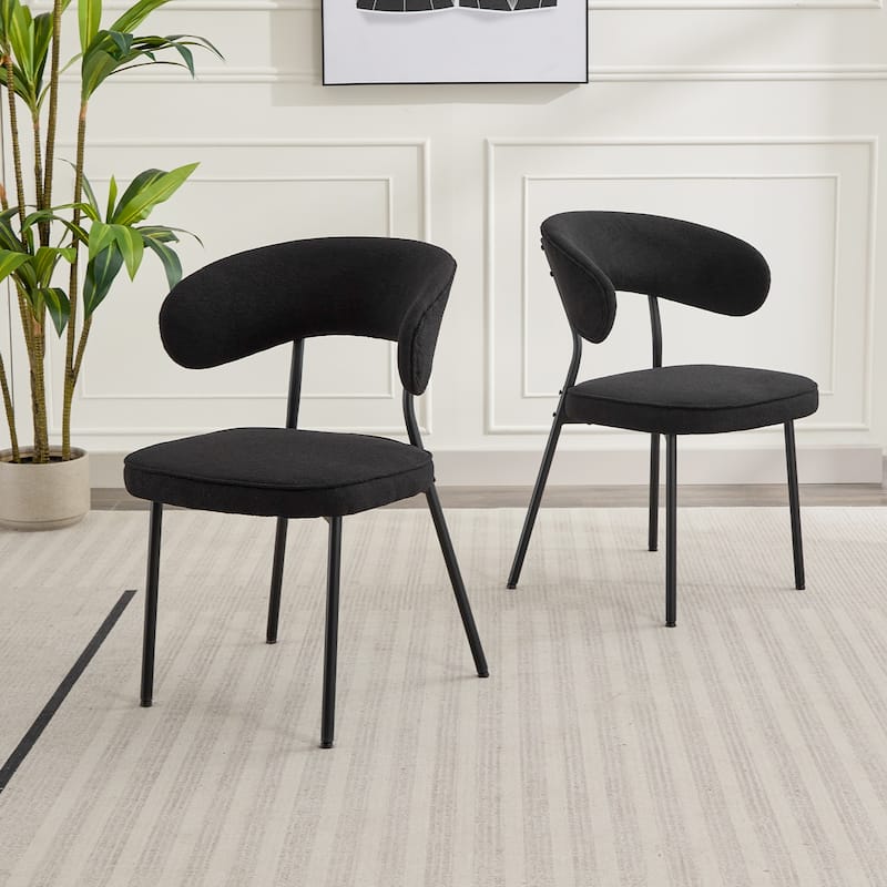 XINMICS Dining Chairs with Curved Backrest, Modern Fabric Upholstered Boucle Kitchen Dining Room Chairs Set of 2/4/6 - Set of 2 - Black