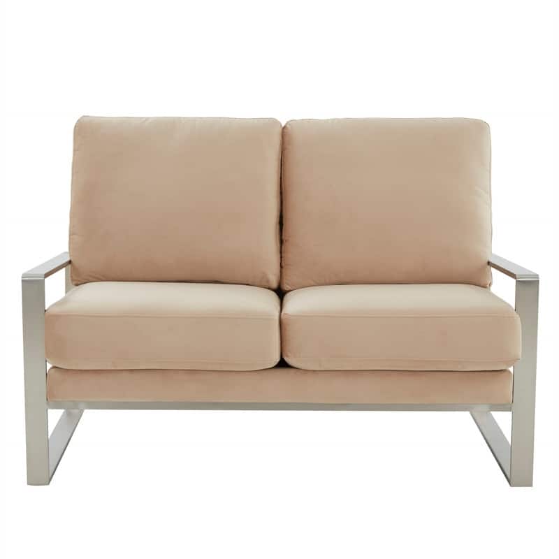 Jefferson Modern Velvet Two-Seater Sofa Accent Loveseat with Brushed Silver Stainless Steel Base for Living Room Office Lounge