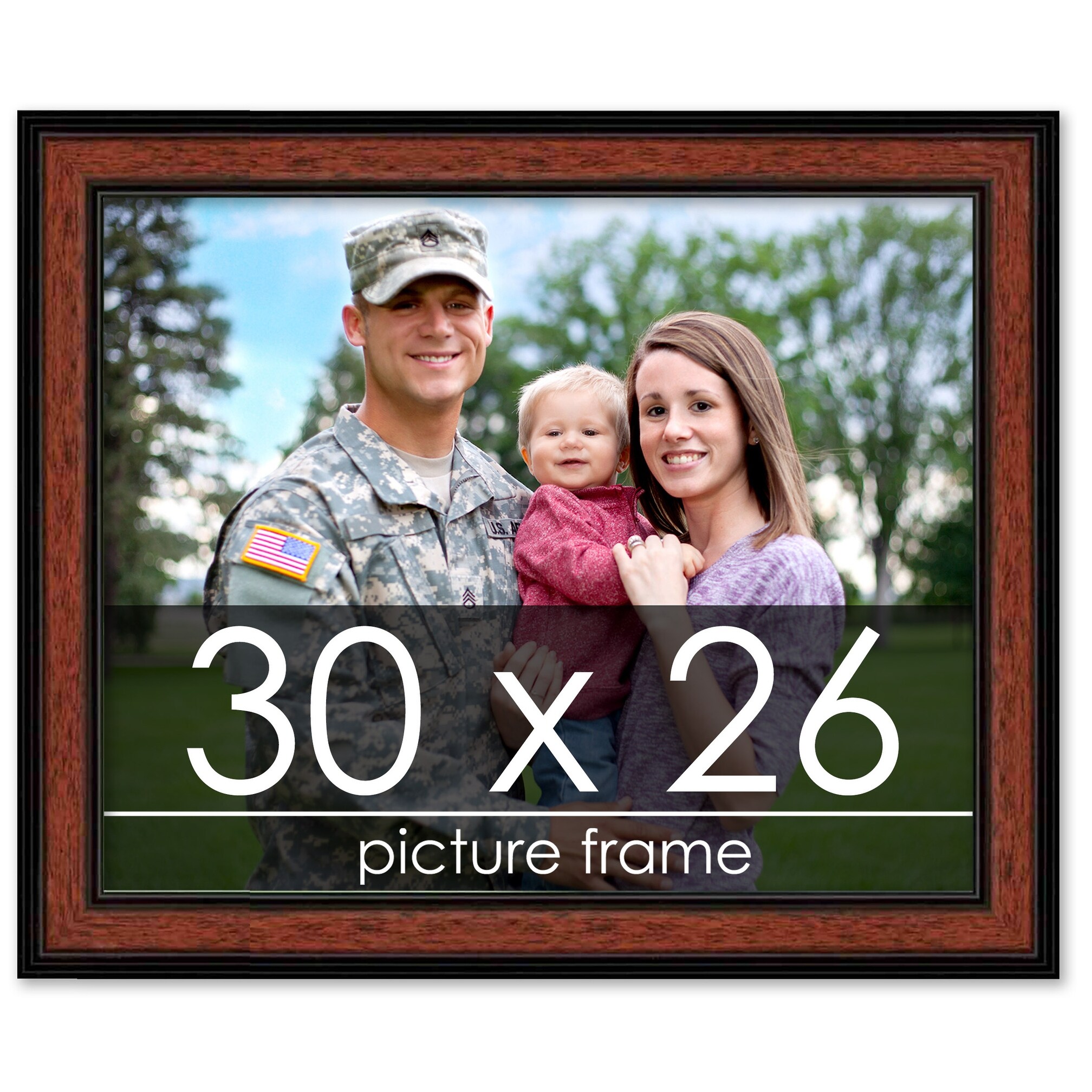32x42 Natural Picture Frame with 29.5x39.5 Black Mat Opening for 30x40  Image, 0.75 Inch Border, UV