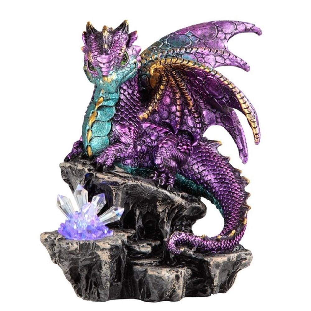 LBK FURNITURE Purple Dragon with LED Faux Crystal Statue 6.25"H Fantasy ...