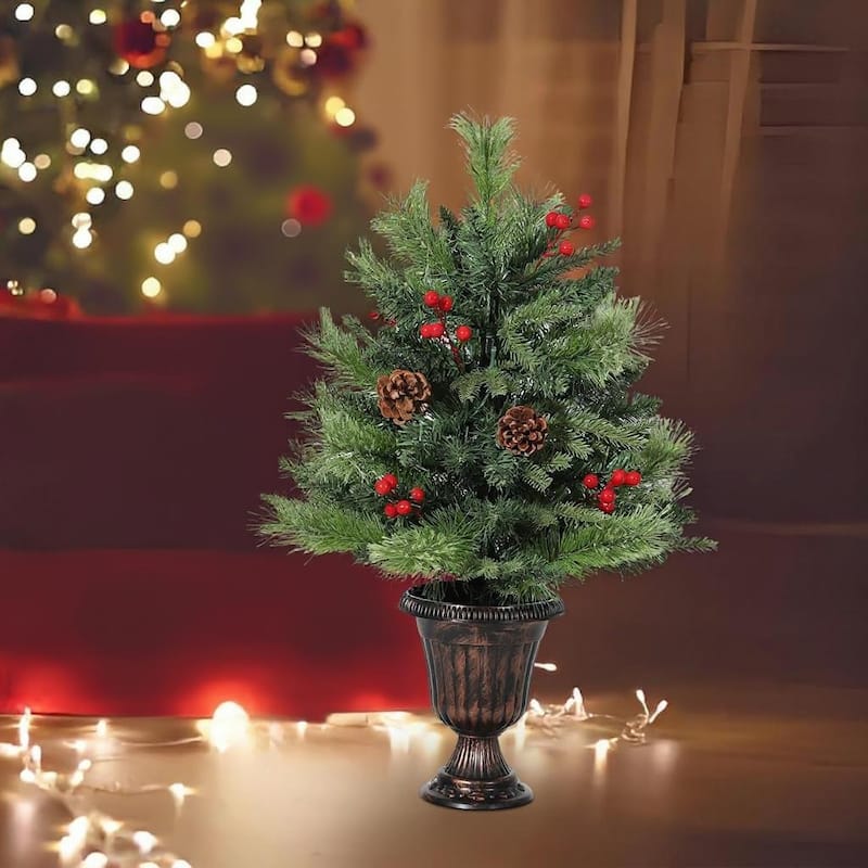 Tabletop Christmas Tree, with Pine Cone & Red Berry, 40 LED - 2 Foot