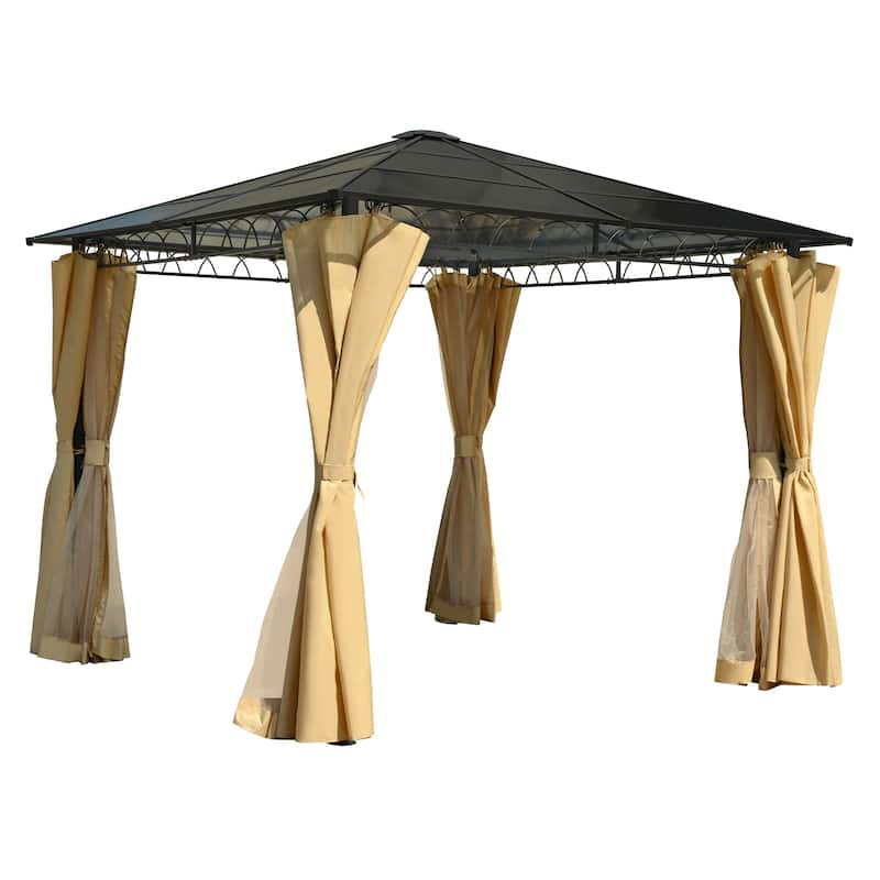 10'x10' Hardtop Outdoor Gazebo with Polycarbonate Roof, with Aluminum Frame, Mosquito Netting and Privacy Screens